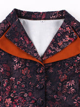 Load image into Gallery viewer, 1950s Brown Floral Print Plaid 3/4 Sleeve Vintage Swing Dress With Pocket