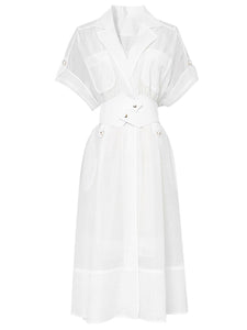 White Lapel Trench 1950S Vintage Organza Dress