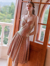 Load image into Gallery viewer, V Neck Strap Balletcore Sequins Vintage Dress Party Dress