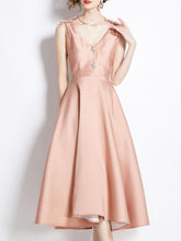 Load image into Gallery viewer, Rose Luxury Button V Neck High Waist Swing Party Dress With Pockets