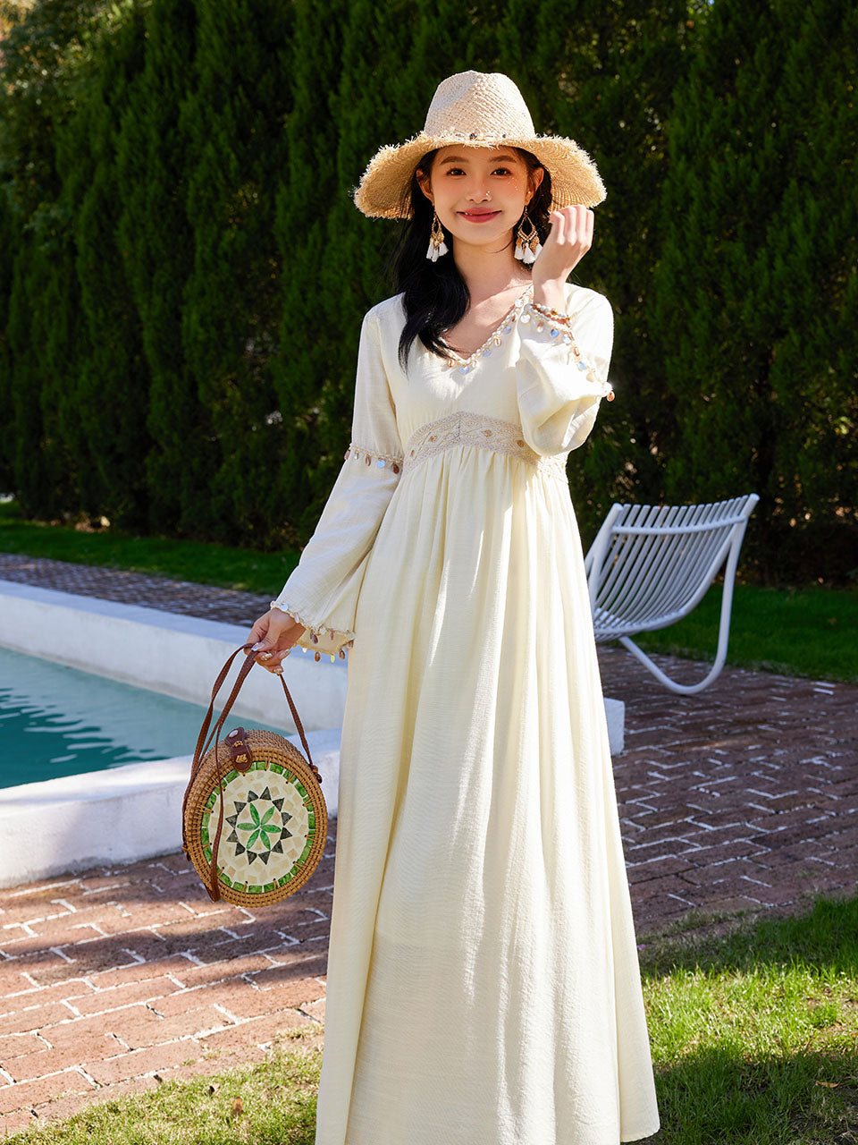 long green pleated dress Ever-Pretty Chic A-Line Pleated Chiffon Long Lantern Sleeve Bridesmaid Dress main image 0