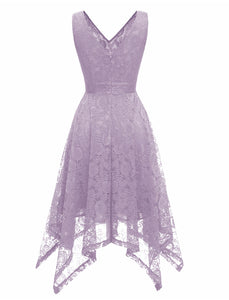 Autumn Lace V Neck Sleeveless Irregular Hem 50s Party Dress