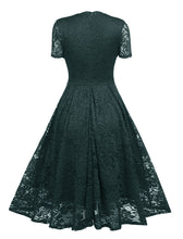 Load image into Gallery viewer, Solid Color Lace Short Sleeve V Neck 50s Party Swing Dress