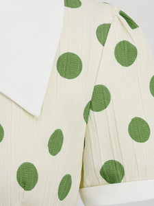 Green Polka Dots Johnny Collar Short Sleeve Swing Vintage 1950S Party Dress