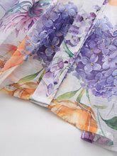 Load image into Gallery viewer, Women's Short Dolman Sleeve Purple Floral Print Midi Dress with Lapel Collar