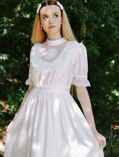 Load image into Gallery viewer, White Lace Ruffles Puff Sleeve Edwardian Revival Wedding Dress