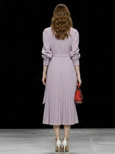 Load image into Gallery viewer, 1950s Elegant Lavender V-Neck Pleated Maxi Dress