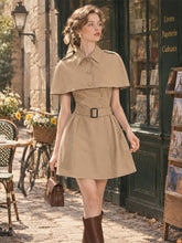 Load image into Gallery viewer, Vintage Double-Breasted Trench Dress Set - Khaki Capelet &amp; Sleeveless Mini Dress