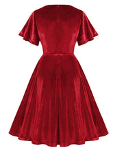 Load image into Gallery viewer, Christmas Green V Neck Velvet 1950S Vintage Swing Dress