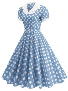 Red Polka Dots Short Sleeve 1950s Vintage Dress