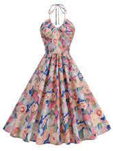 Load image into Gallery viewer, Yellow Floral Print Halter Neck Vintage Dress