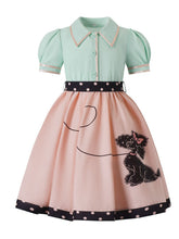 Load image into Gallery viewer, Kids Little Girls' Dress Vintage 1950s Style Poodle Retro Mint &amp; Pink Rockabilly Swing Skirt Dress