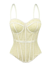 Load image into Gallery viewer, Pink Polka Dot Mesh Corset Top - Sheer Boned Spaghetti Strap Bustier