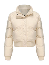 Load image into Gallery viewer, Women's Cropped Red Short Bubble Coat with Ribbed Cuff Hem Puffer Jacket