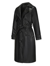 Load image into Gallery viewer, Women's Faux Leather Trench Coat | Long Caramel Tan PU Leather Windbreaker Jacket with Belt