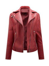 Load image into Gallery viewer, Women's Yellow PU Leather Motorcycle Coat with Zipper Pockets Moto Biker Jacket