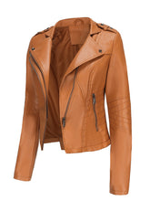 Load image into Gallery viewer, Women's Navy Blue Faux Leather Motorcycle Jacket | Slim Fit Asymmetrical Zip Moto Biker Coat