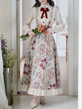 Load image into Gallery viewer, 2PS Victorian White Blouse with Floral Embroidered Jumper Skirt  Vintage Set