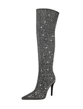 Load image into Gallery viewer, Black High Heel Pointed Toes Luxury Bling Rhinestone Boots Shoes