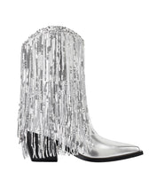 Load image into Gallery viewer, 7CM Silver Fringed Chunky Heel  Boots Vintage Shoes