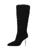 Load image into Gallery viewer, Black High Heel Pointed Toes Lambswool Retro Short Boots Shoes