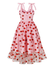 Load image into Gallery viewer, Pink Strawberry Embroidered 1950s Vintage Swing Dress