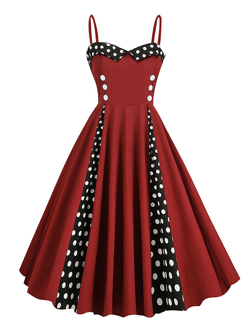 Zapaka Women Light Blue 1950s Dress Polka Dots Spaghetti Straps Vintage Dress, Burgundy / L Zapaka Women Light Blue 1950s Dress Polka Dots Spaghetti Straps Vintage Dress, Burgundy / L