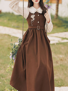 2PS Peter Pan Collar Vintage Fall Shirt Set Dress