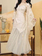 Load image into Gallery viewer, White Jacquard Acetate Spaghetti Strap with Tulle Wedding Maxi Dress and Butterfly Cardigan