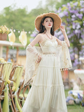 Load image into Gallery viewer, White Bohemian Embroidered Retro Maxi Dress 1970S Vintage Set