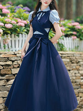 Load image into Gallery viewer, Vintage Navy Two-Piece Fake Layered Shirt Dress