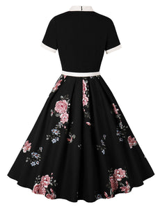 BowKnot Collar Floral Print Vintage 1950S Dress