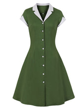 Load image into Gallery viewer, Green V Neck Short Sleeve 1950S Vintage Swing Dress