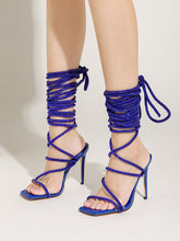 Load image into Gallery viewer, 10CM High Heel Rhinestones Square Toe Twine Sandals