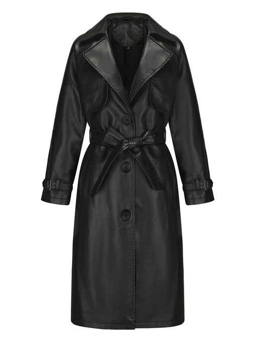 Women's Coat PU Leather Turndown Collar Fall Winter