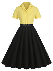 Wine Red Solid Color 1950S Vintage Shirt Swing Dress