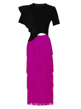 Load image into Gallery viewer, 2PS Black Ruffles Retro Short Sleeve T Shirt With Fringe Skirt Suits