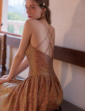 Load image into Gallery viewer, V Neck Strap Balletcore Sequins Vintage Dress Party Dress