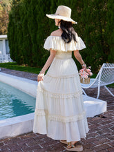Load image into Gallery viewer, White Bohemian Off The Shoulder Ruffled Tassel High Waist Boho Maxi Dress