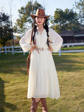 Load image into Gallery viewer, Bohemian White Ruffles Cotton Maxi Dress with Suede Embroidered Vest Boho Suit