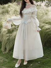 Load image into Gallery viewer, White Victorian Style Off-Shoulder Lace Corset Wedding Gown Wedding Maxi Dress