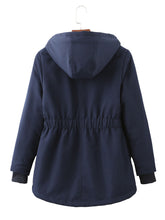 Load image into Gallery viewer, Women's Navy Blue Fleece Lined Hooded Parka Jacket and Warm Winter Coat Heavyweight Windbreaker with Pockets