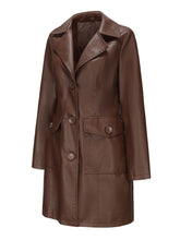 Load image into Gallery viewer, Vintage 90s Women's Burgundy Red Faux Leather Trench Long Pu Coat with Pockets