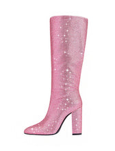 Load image into Gallery viewer, Pink High Heel Pointed Toes Luxury Bling Rhinestone Boots Shoes