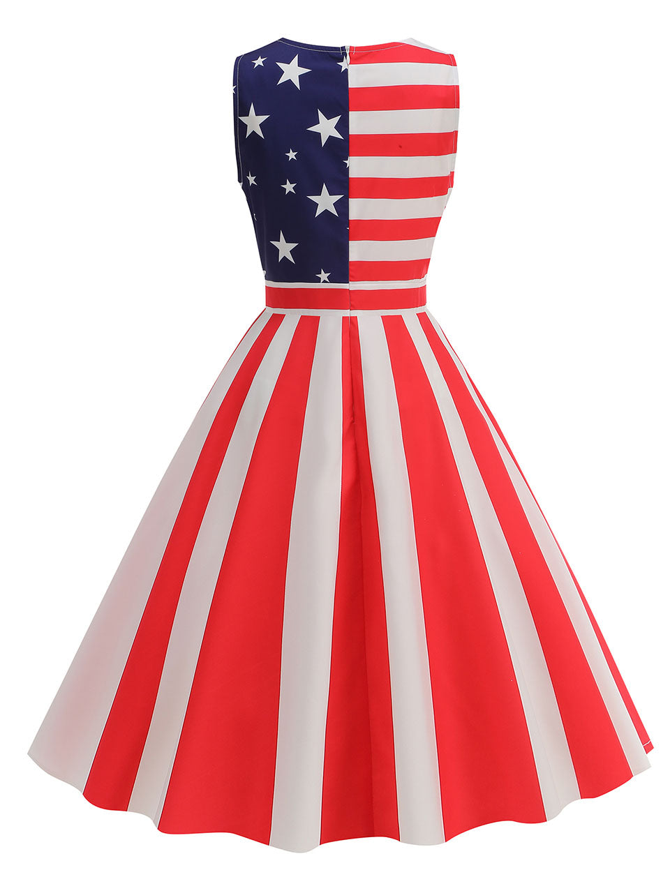 American Flag Stars Stripes Sleeveless 1950S Vintage Dress, Red / 2XL American Flag Stars Stripes Sleeveless 1950S Vintage Dress, Red / 2XL
