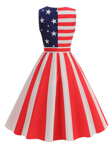 American Flag Stars Stripes  Sleeveless 1950S Vintage Dress