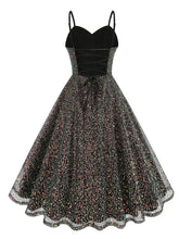Load image into Gallery viewer, Semi Mesh Sequins Spaghetti Strap Sleeveless 1950S Swing Mini Dress
