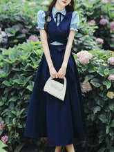Load image into Gallery viewer, Vintage Navy Two-Piece Fake Layered Shirt Dress
