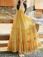 Load image into Gallery viewer, 2PS Yellow Bohemian Maxi Dress Set with Detachable Cardigan