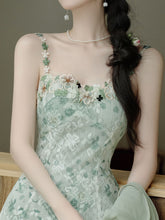 Load image into Gallery viewer, 2PS Green Floral Print Lace Dress with Matching Cardigan